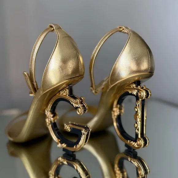 Dolce Gabbana Nappa mordore sandals with baroque DG heel 37 - Picture 6 of 15